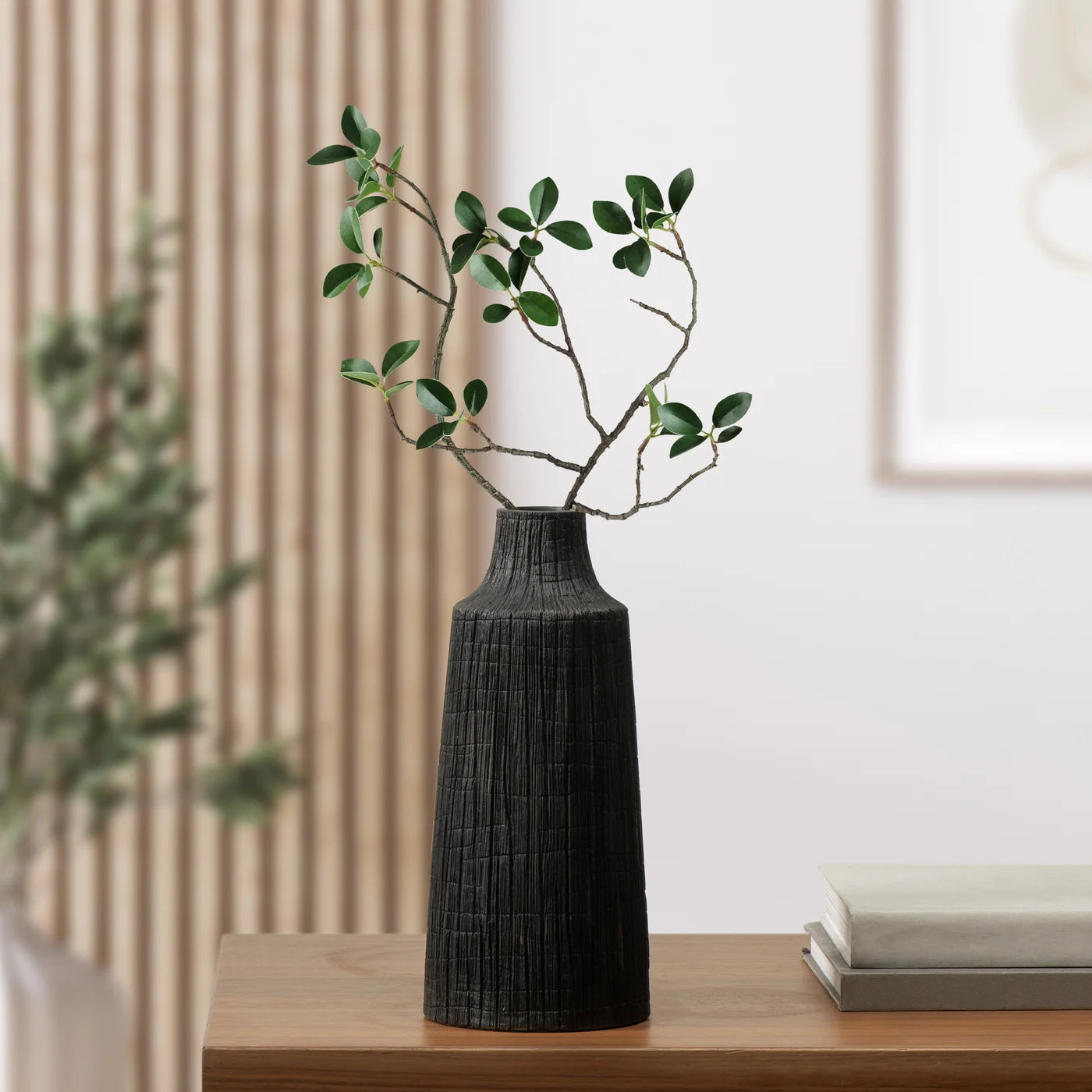 Petra Etched Line 12h" Resin Vase - Black