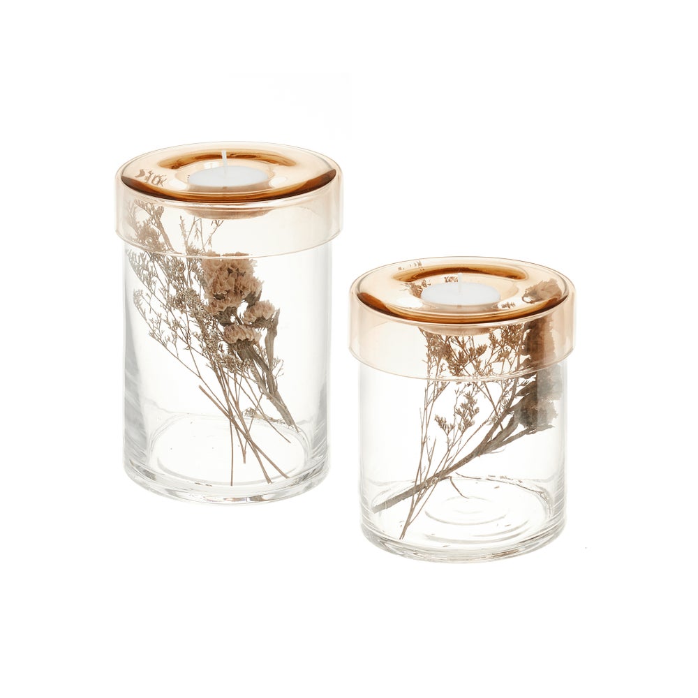 Glass Candle Holder with Artificial Dry Flower