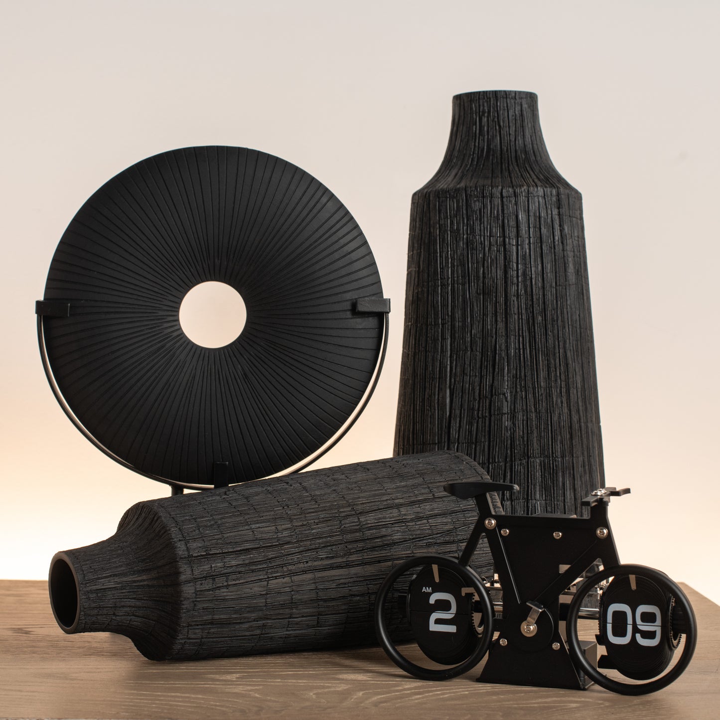 Petra Etched Line 12h" Resin Vase - Black