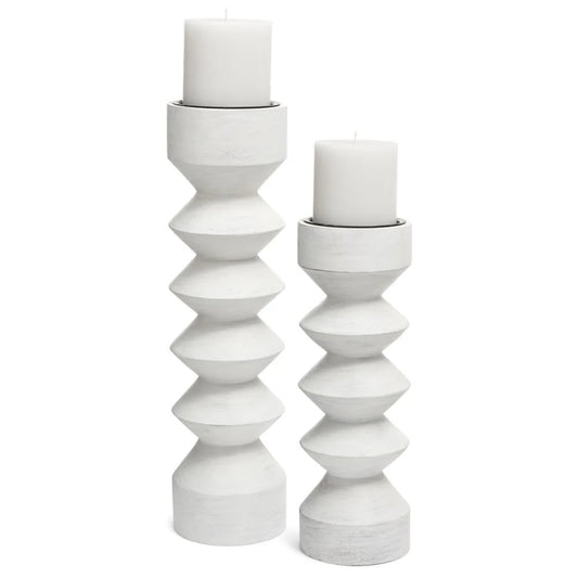 Set Of Two Whitewashed Wood Candle Holders